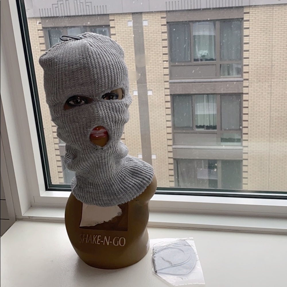 Grey 3 Hole Beanie Ski Mask w/free Grey face mask